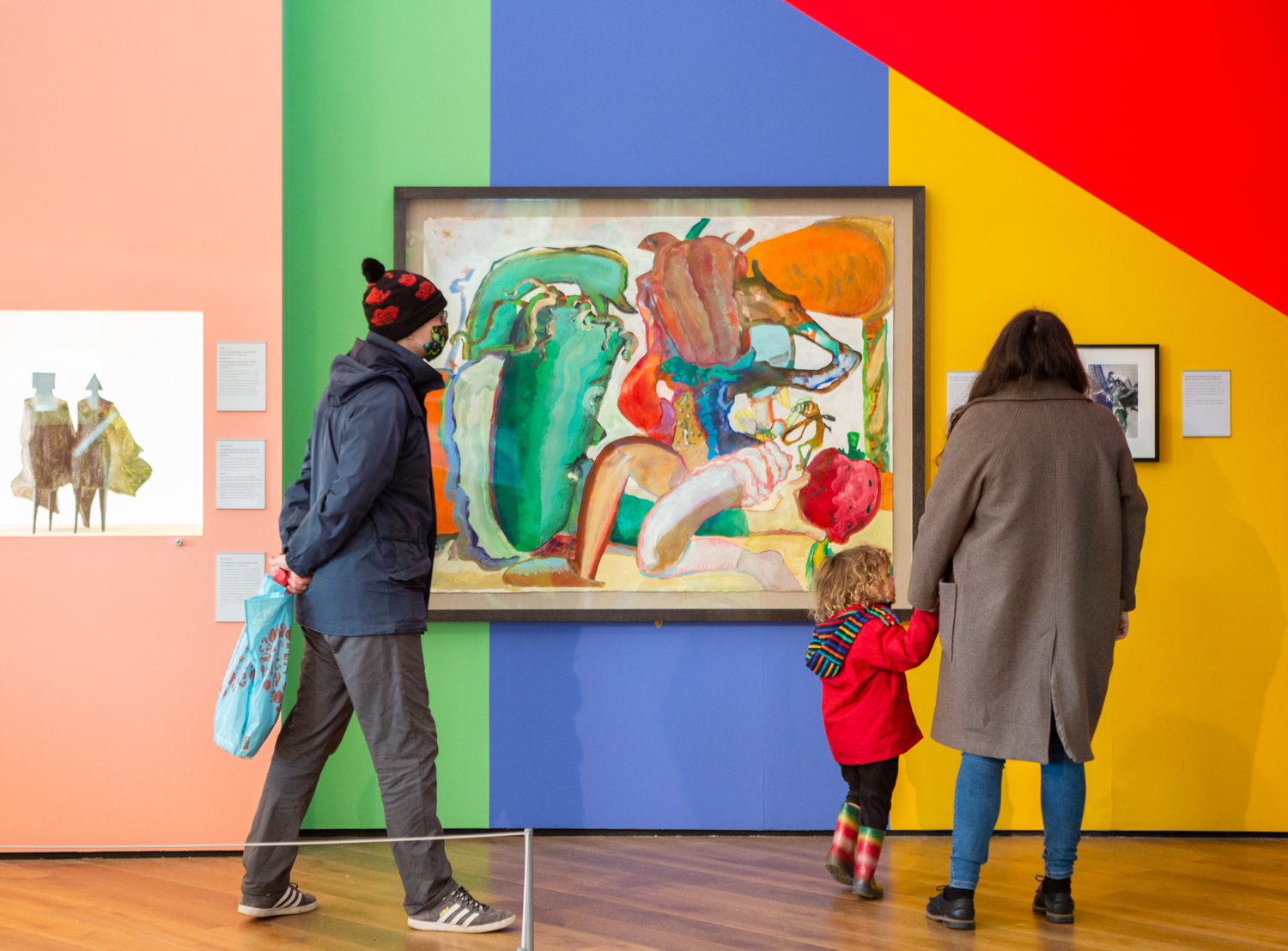 Keep Being Amazing opening event at Firstsite, Colchester, 2022. Artwork shown © Lynn Chadwick (left), Paula Rego (centre), Morag Myerscough (wall). Photograph by Jayne Lloyd.